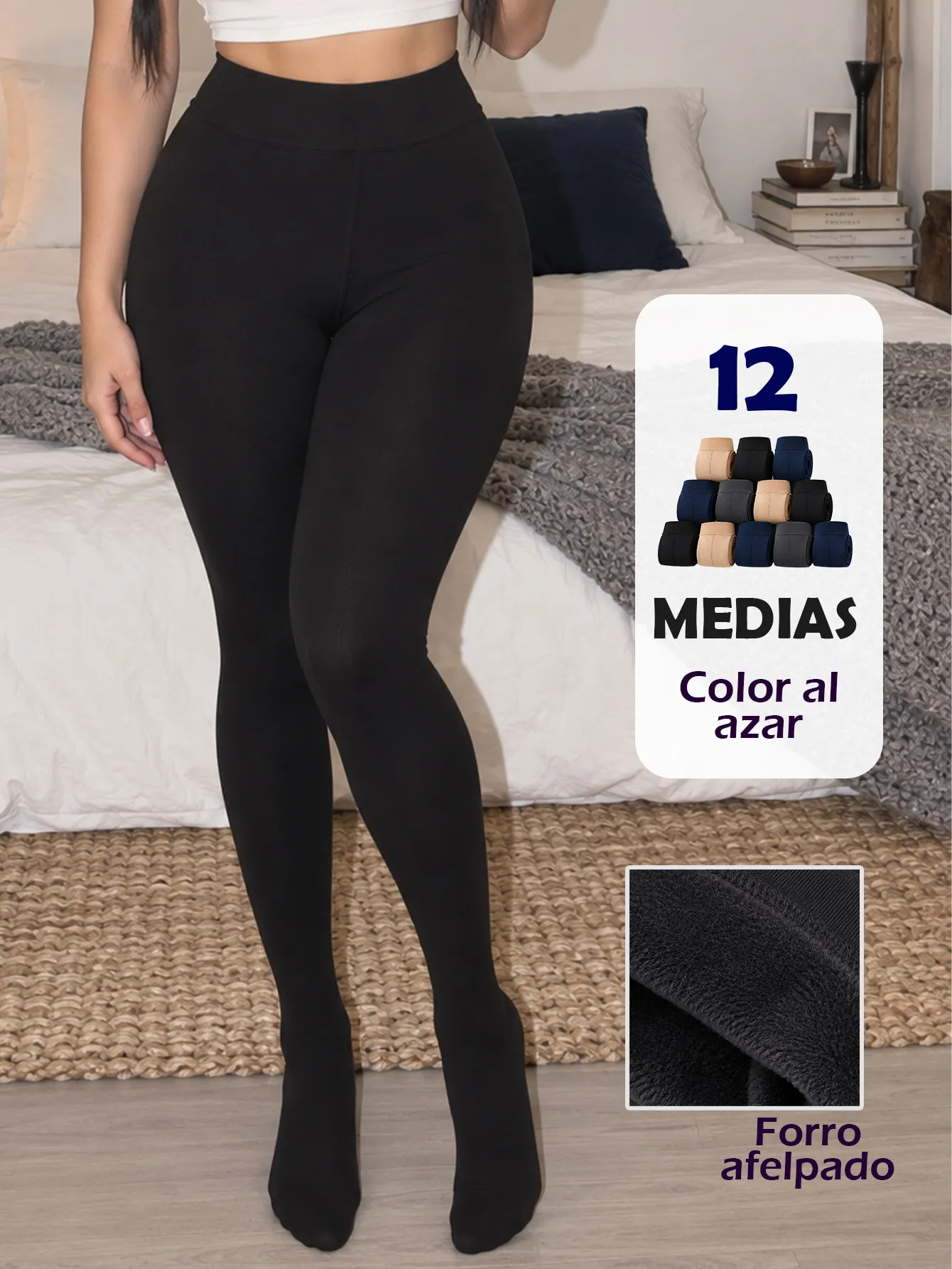 3303-UNI-N Medias afelpado ligero en colores lisos 15391